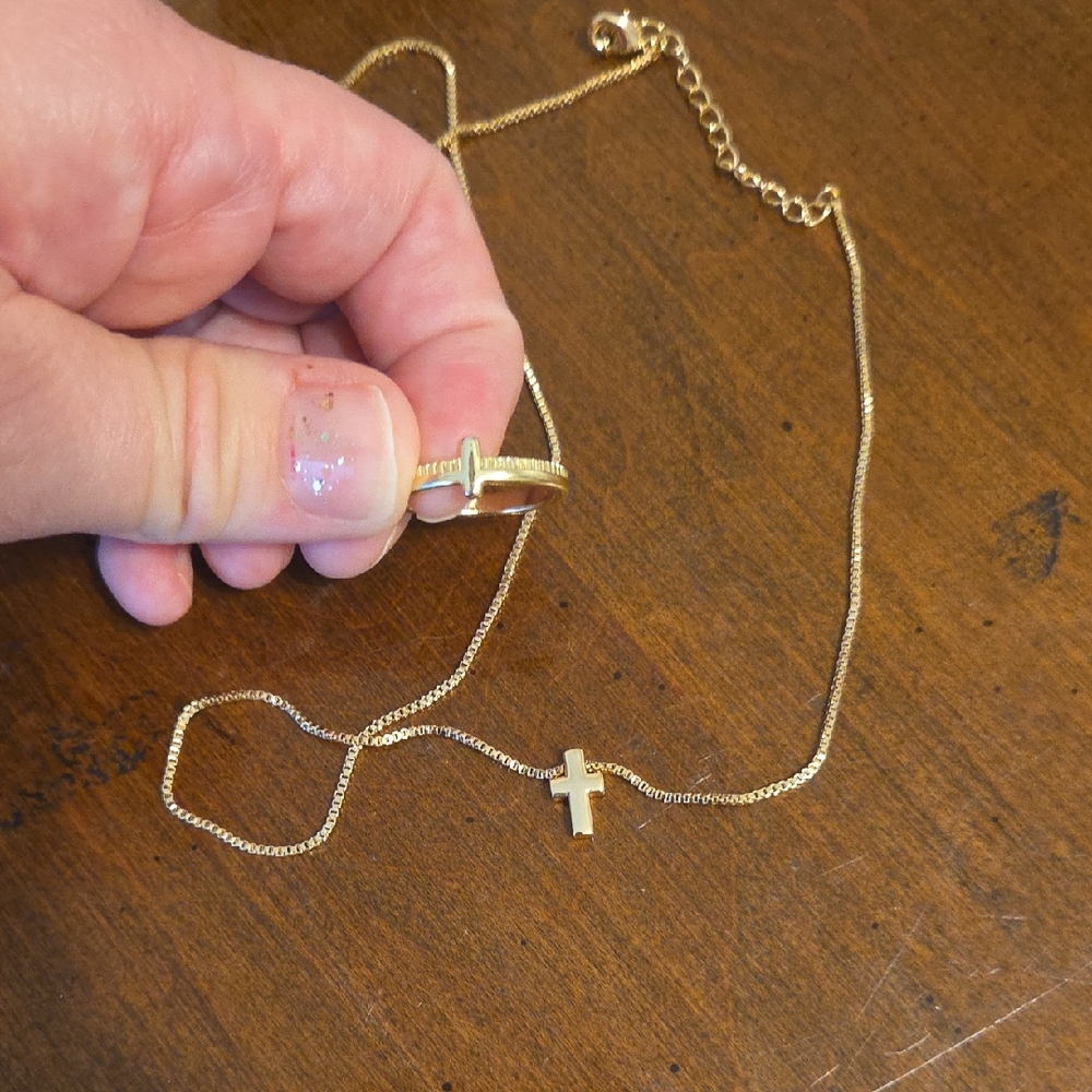 Gold Cross Pendant Necklace set